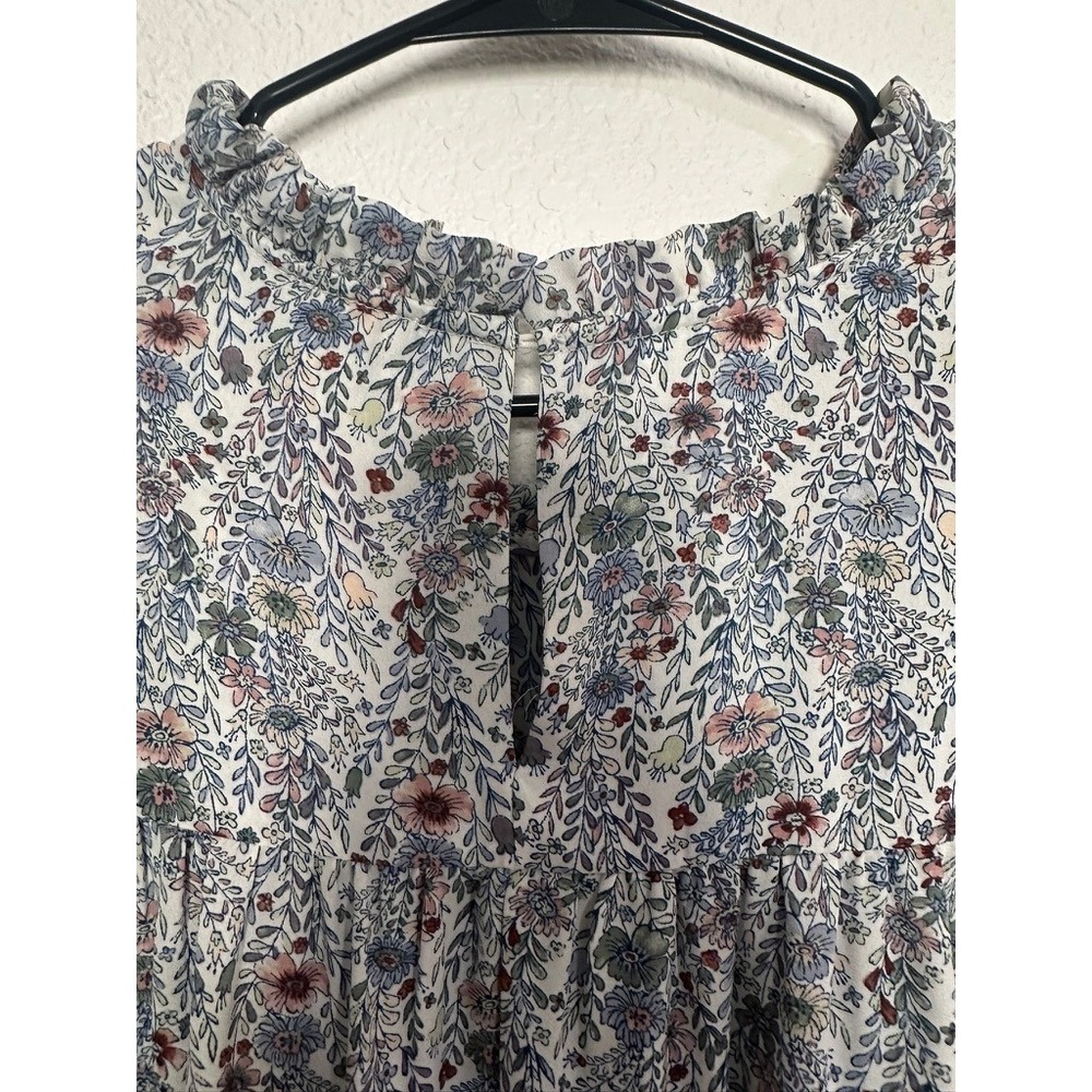 Rose + Olive Floral Ruffle Mock Neck Flutter Sleeve Babydoll Blouse Top 2X - Picture 4 of 5